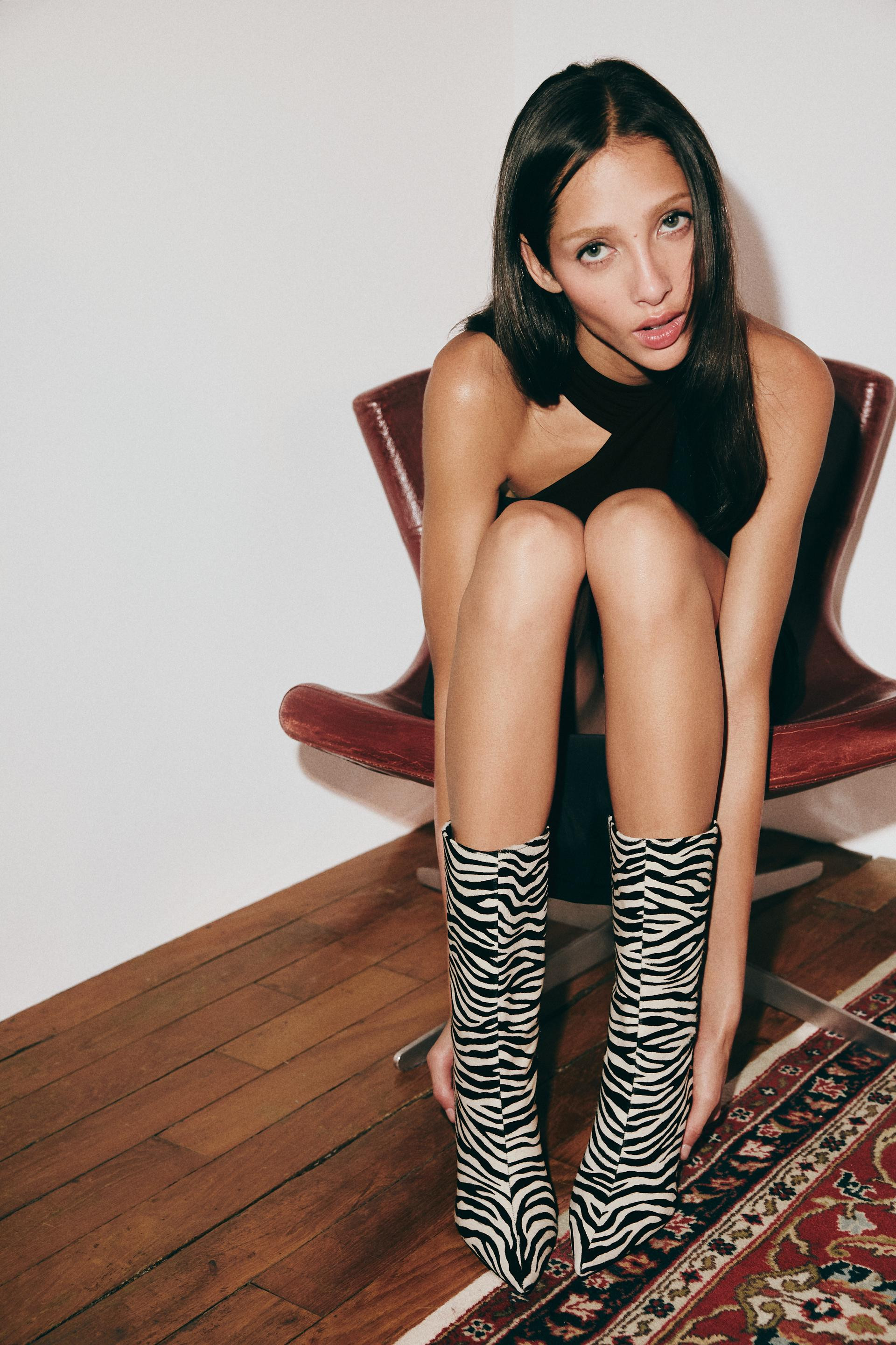 Zara - Animal Print Leather Heel Booties - Zebra - 6 - Woman | Zara US