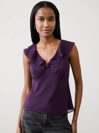 Ruffle V-Neck Chiffon Top | Banana Republic Factory
