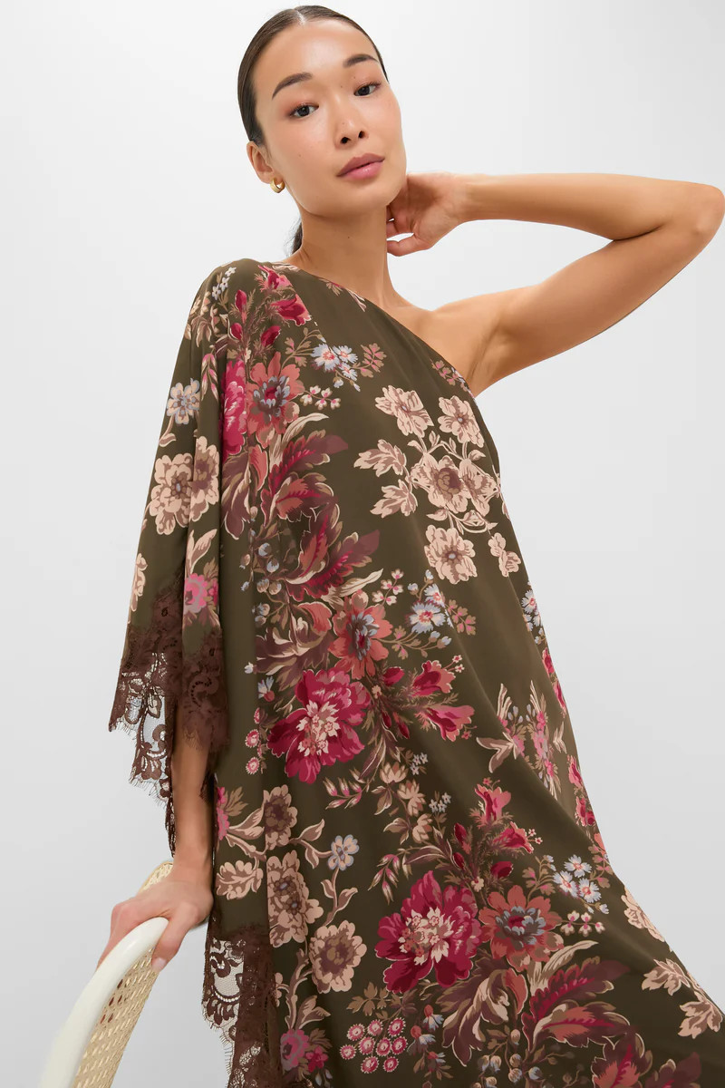 Olive Ornate Lace Floral One Shoulder Isla Dress | Tuckernuck (US)