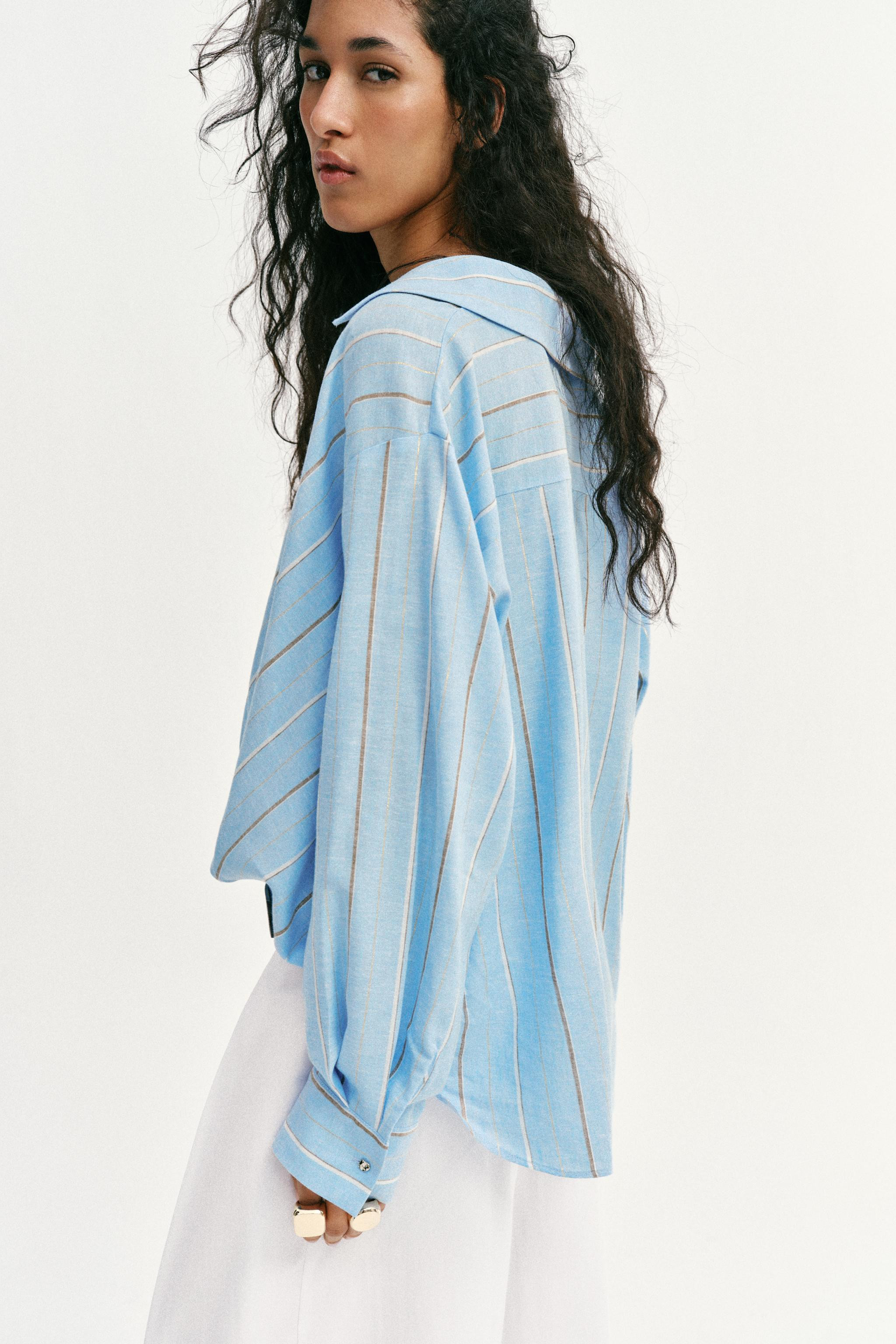 LINEN BLEND SHIRT WITH PUFFED HEM | Zara UK