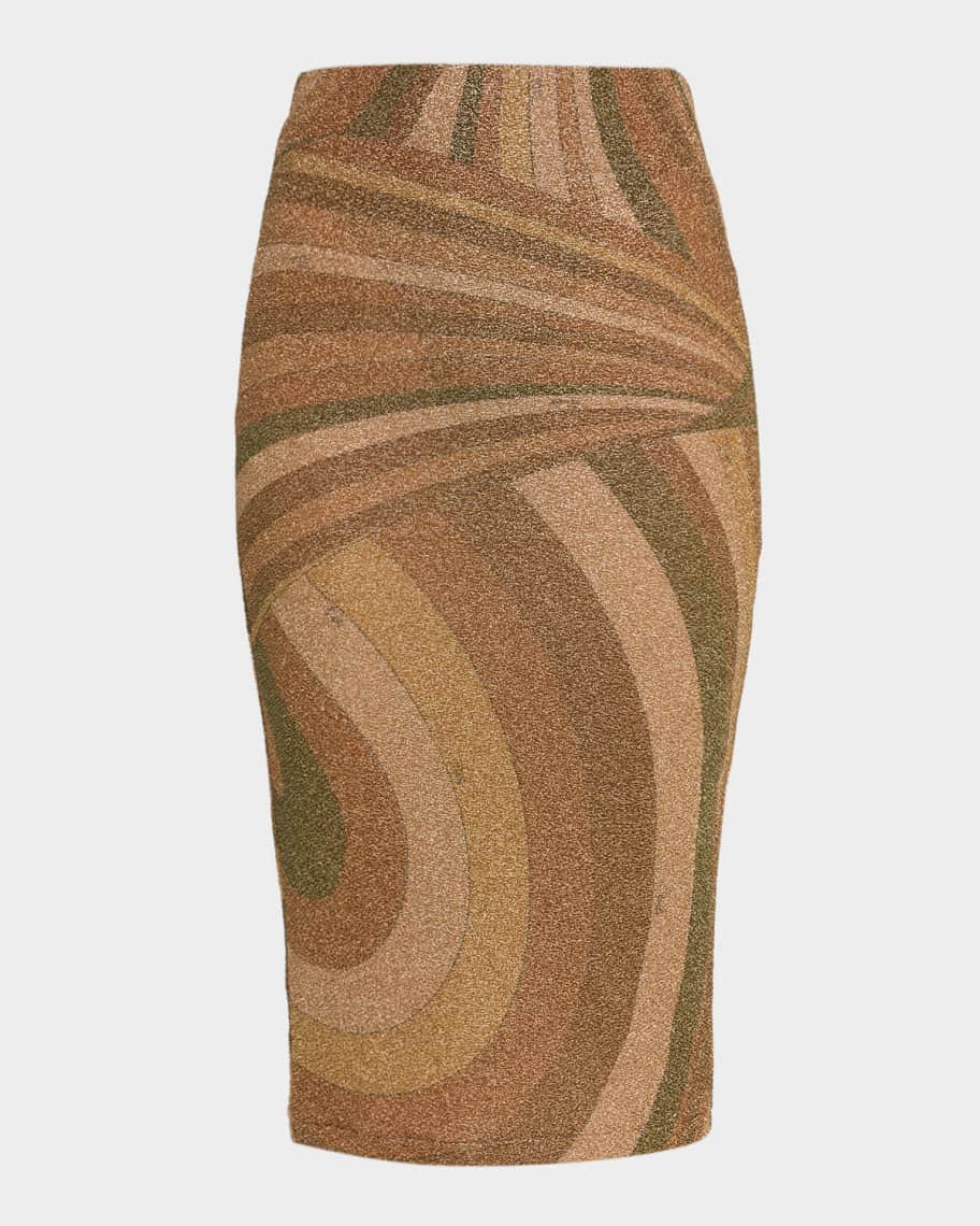 Pucci Iride Print Lamé Jersey Midi Skirt | Neiman Marcus