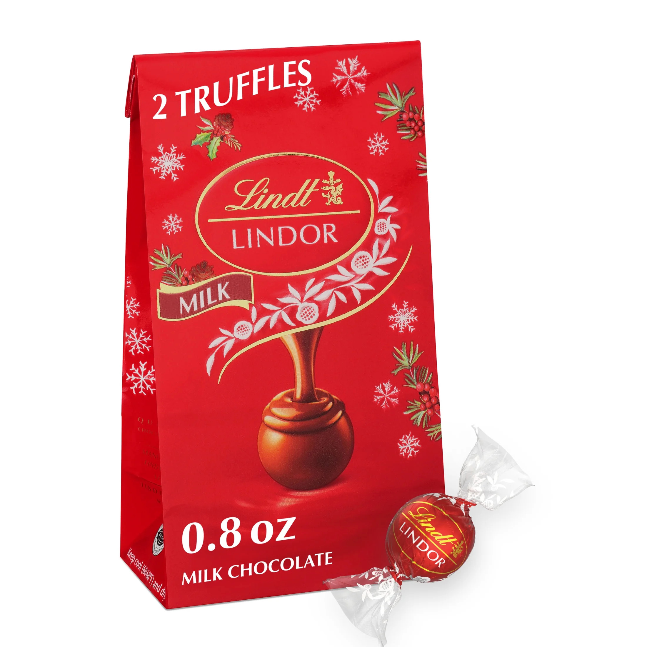 Lindt LINDOR Milk Chocolate Christmas Candy Truffles, 0.8 oz. Mini Bag | Walmart (US)