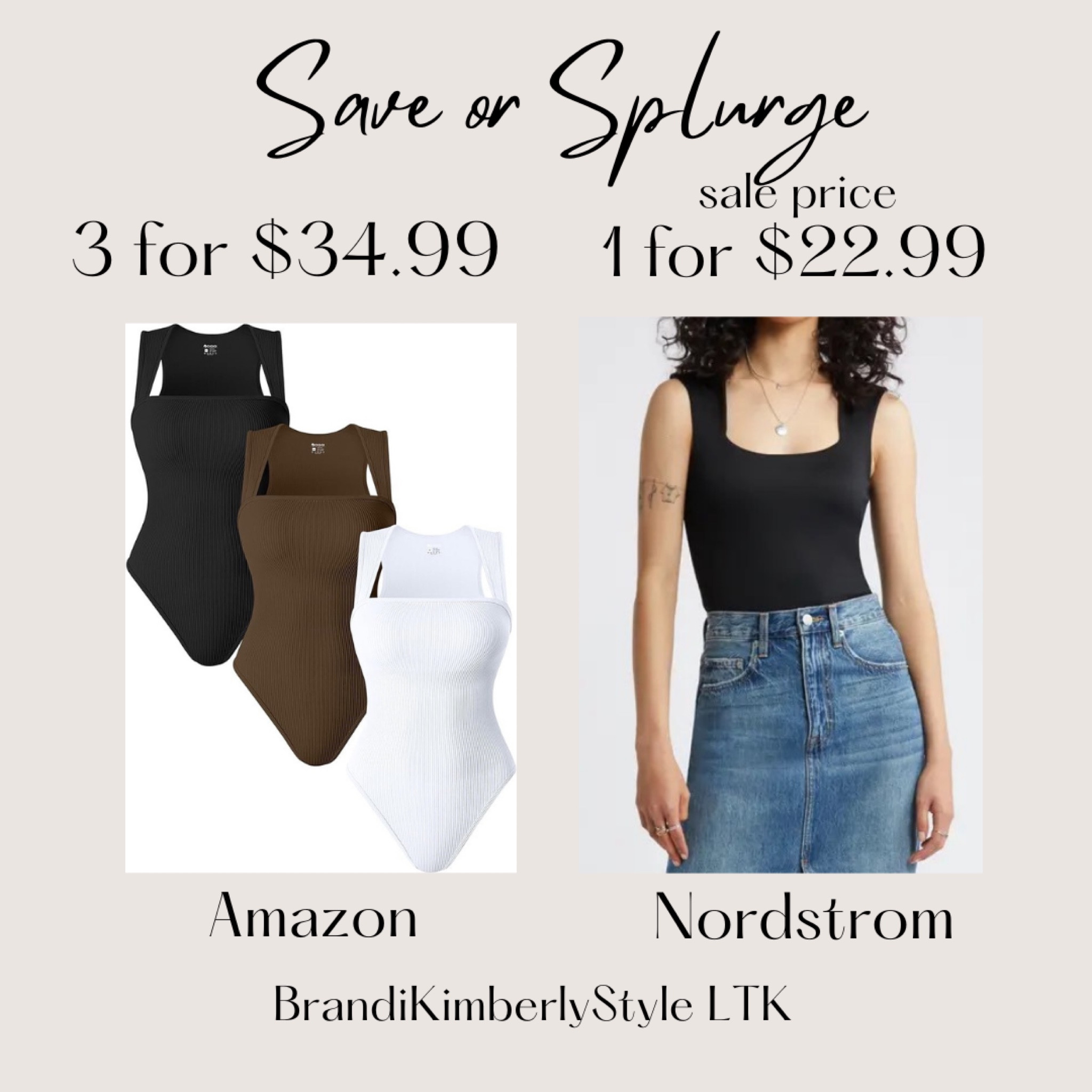 It’s Save or Splurge! For my body suit girlies.you can Save with Amazon 3 pack for $35, or you can Splurge on one body suit.  Sold out in Black and white but still comes in brown and green at Nordstrom. The Amazon three pack comes in other colors. BrandiKimberlyStyle, fall fashion, fall outfit  

#LTKBacktoSchool #LTKxNSale #LTKSeasonal