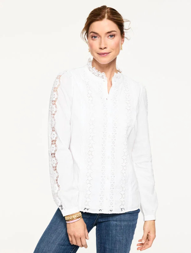 Lace Trim Voile Top | Talbots