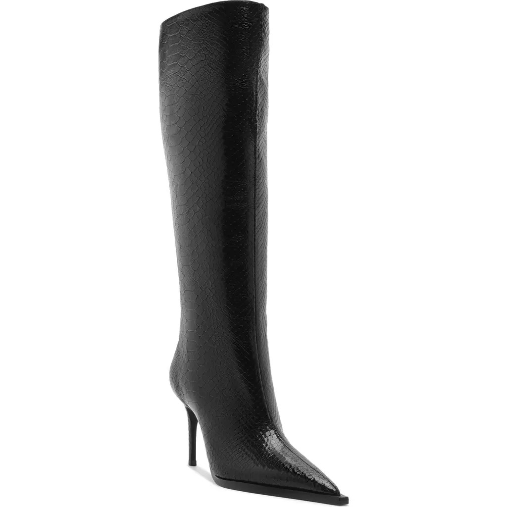 Schutz Mary Up Snakeskin Embossed Knee High Boot in Black at Nordstrom, Size 9.5 | Nordstrom
