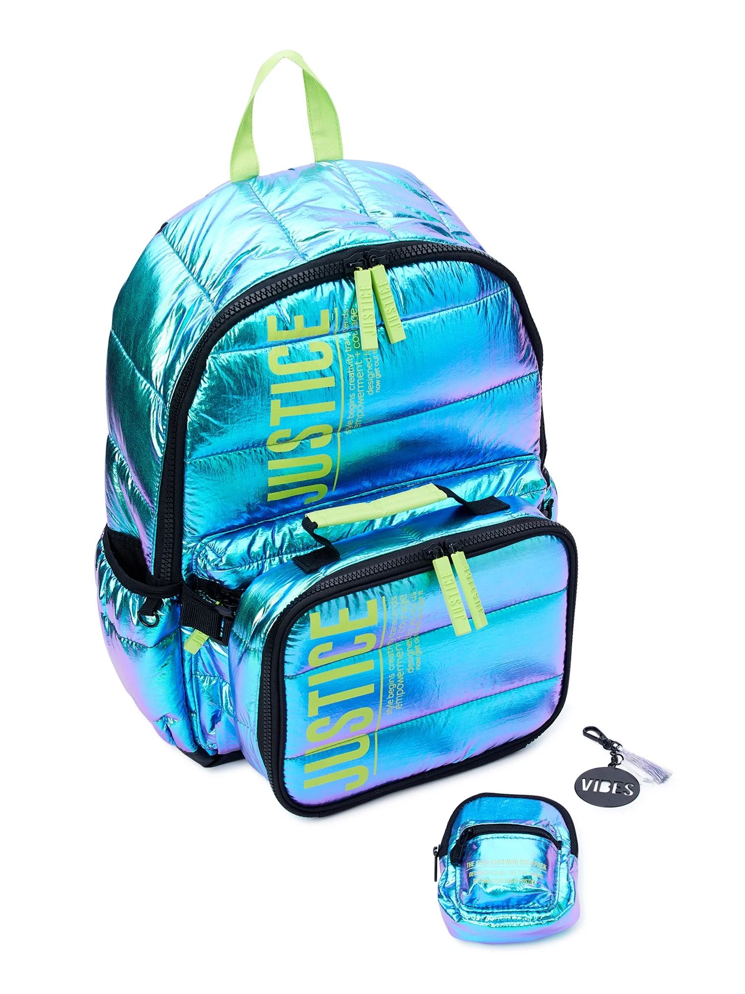 Justice Girls 17" Laptop Backpack 3-Piece Backpack Set with Lunch Tote and Pouch Quilted Green | Walmart (US)
