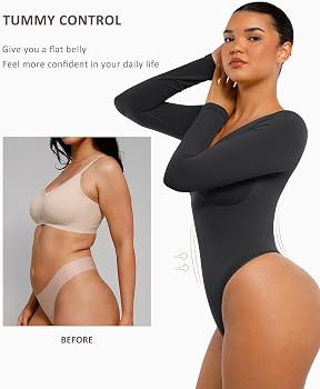 FeelinGirl Women's Long Sleeve Bodysuit for Tummy Control Seamless Body Suits Thong V Neck Going ... | Amazon (US)