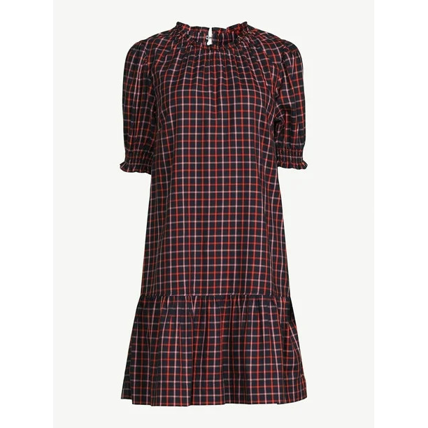 Free Assembly Women's Ruffle Neck Mini Dress with Short Sleeves, Sizes XS-XXL | Walmart (US)