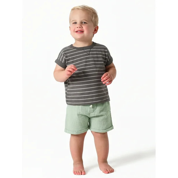 Modern Moments by Gerber Baby Boys Short Sleeve Tee and Gauze Shorts Outfit Set, 2-Piece, Sizes 0... | Walmart (US)