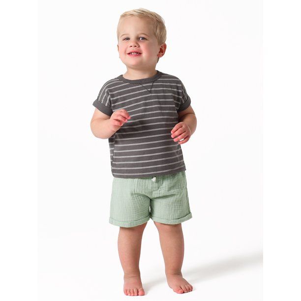 Modern Moments by Gerber Baby Boys Short Sleeve Tee and Gauze Shorts Outfit Set, 2-Piece, Sizes 0... | Walmart (US)