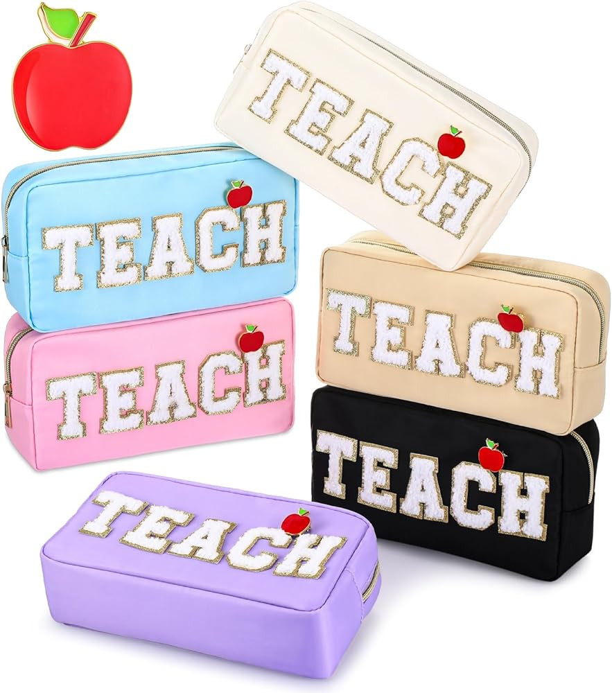Kacctyen 6 Pcs Teacher Appreciation Gifts Teach Bags Bulk Chenille Makeup Bag Pouch Zipper Cosmet... | Amazon (US)