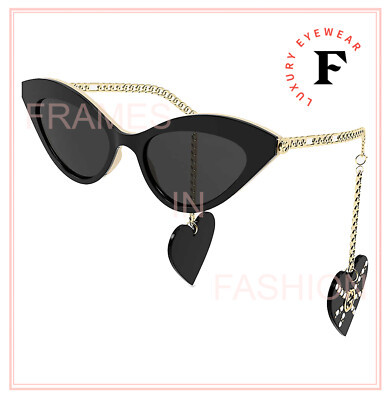 GUCCI GG0978S CHAIN 0978 Gold Black Crystal Heart Detachable Charm Sunglass 004 | eBay US