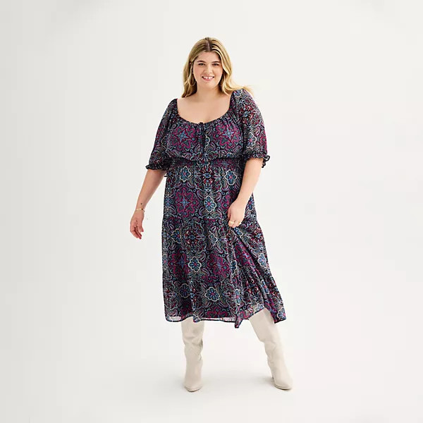 Juniors' Live To Be Spoiled Puff Sleeve Smocked Waist Midi Dress | Kohl's