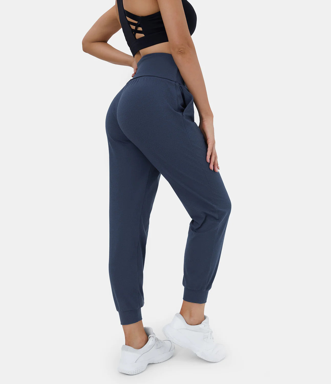 Halara SouffleSoft™ Super High Waisted Foldover Side Pocket Yoga Joggers - Dark Blue - M | HALARA
