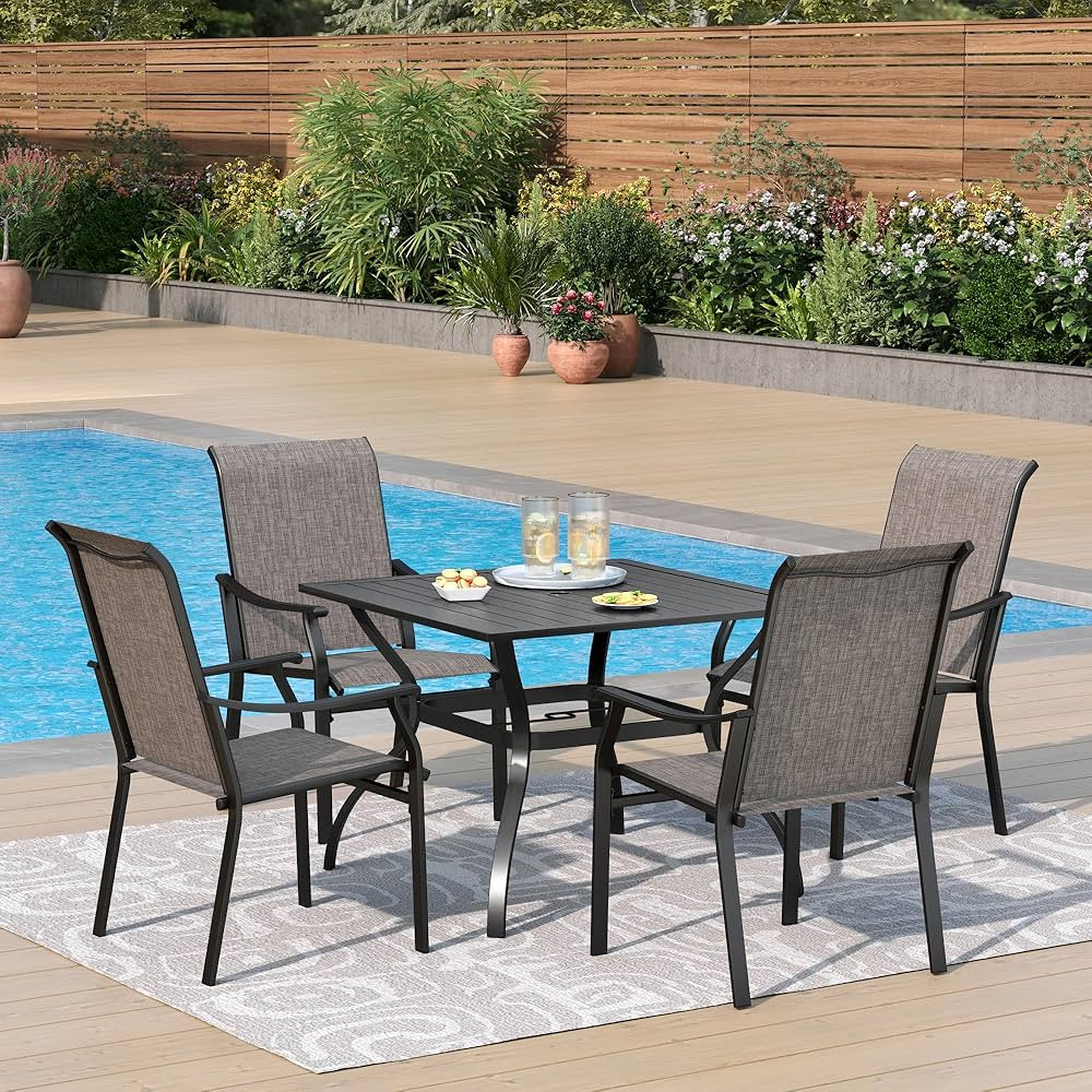 PHI VILLA 5 pcs Patio Dining Table and Chairs, 4 Outdoor Dining Chairs and Metal Square Table,wit... | Amazon (US)