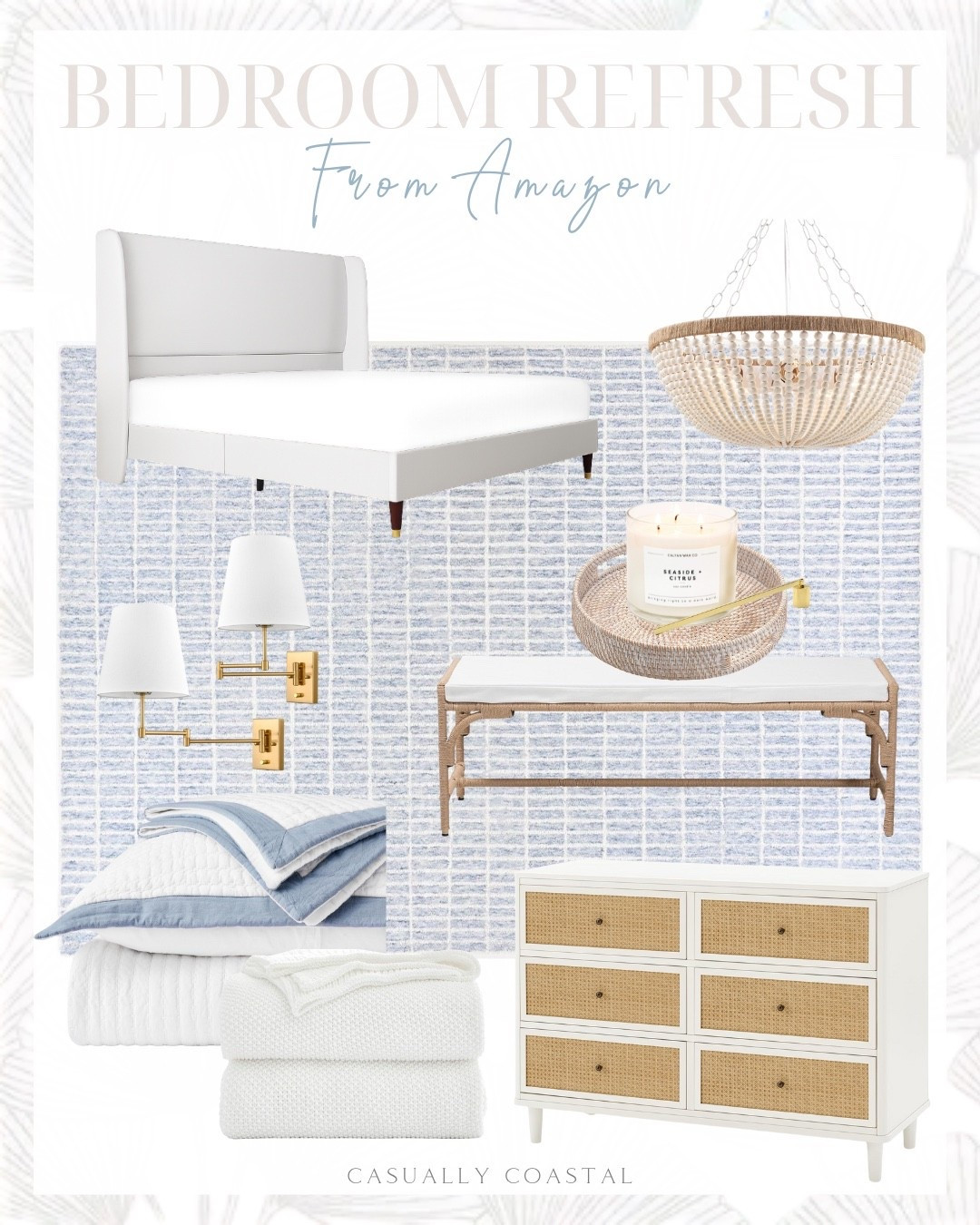 Bedroom Refresh From Amazon

Amazon bedroom furniture, coastal home, coastal bedroom, Amazon rug, coastal rug, coastal bed, Amazon bed, Amazon bench, Amazon sheets, Amazon bedding, Amazon chandelier, coastal bedding, queen size upholstered tall wingback headboard, seagrass accent bench, coastal accent bench, blue rug, bedroom rug, 5x8 rug, wool area rug, wood beaded chandelier, 6 drawer cane dresser, coastal dresser, Amazon dresser, gold swing arm wall sconce, coastal sconce, round rattan tray, Amazon woven serving tray, Amazon candle, seaside & citrus scented candle, candle snuffer, cotton border tack stitch quilt, coastal quilt, lightweight cable knit blanket, throw blanket, down alter stove comforter and duvet insert, mattress topper, bed pillows 

#LTKFindsUnder50 #LTKFindsUnder100 #LTKHome