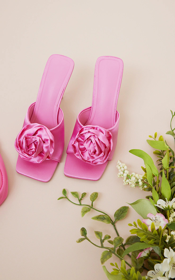 Pink Flower Corsage Mule Heels | PrettyLittleThing US