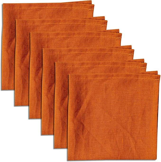 100% Pure Linen Dinner Cloth Fall Napkins 15 x 15 Inch Caramel - Set of 6 Pack European Flax Natural Fabric Washable for Thanksgiving Home and Kitchen | Amazon (US)