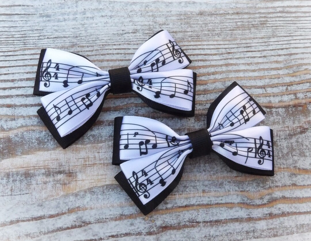 Musical Notes Bow, Black & White Bow, Small Clippie Bow, Layered Clippie Bow, Piano Hair Bow, Bla... | Etsy (US)