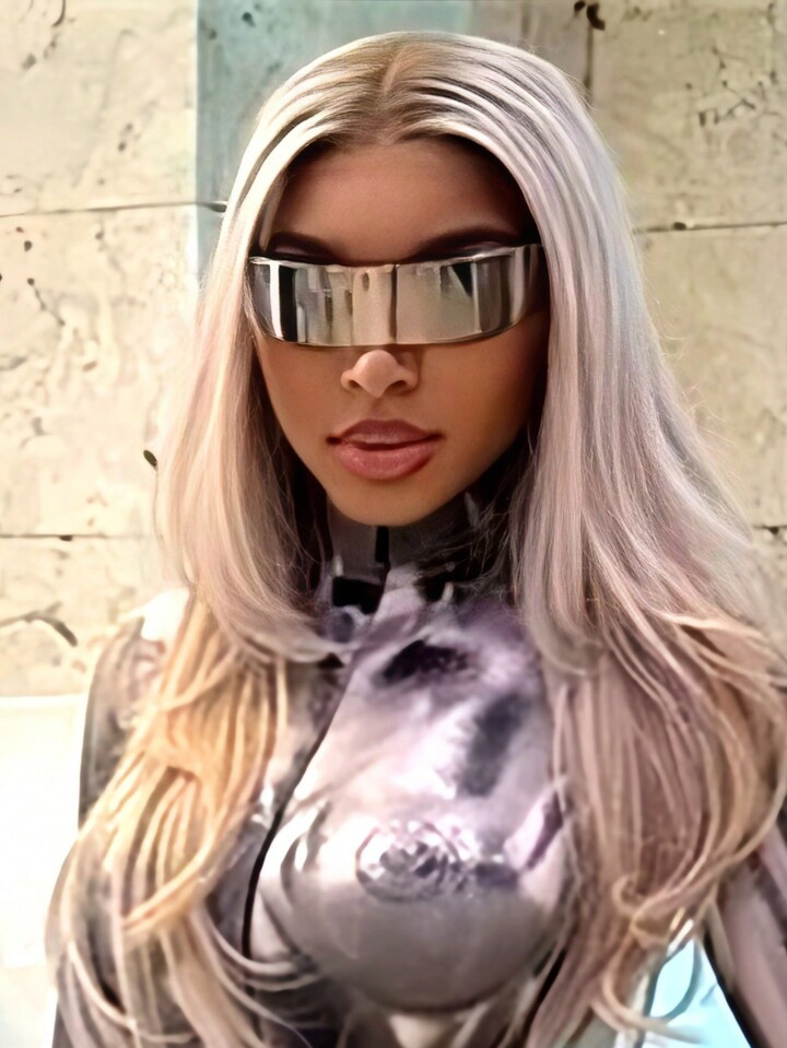1pc Women's Cyberpunk Style Wrap-Around Electroplated Silver Fashionable Eyeglasses, Oversized Sc... | SHEIN