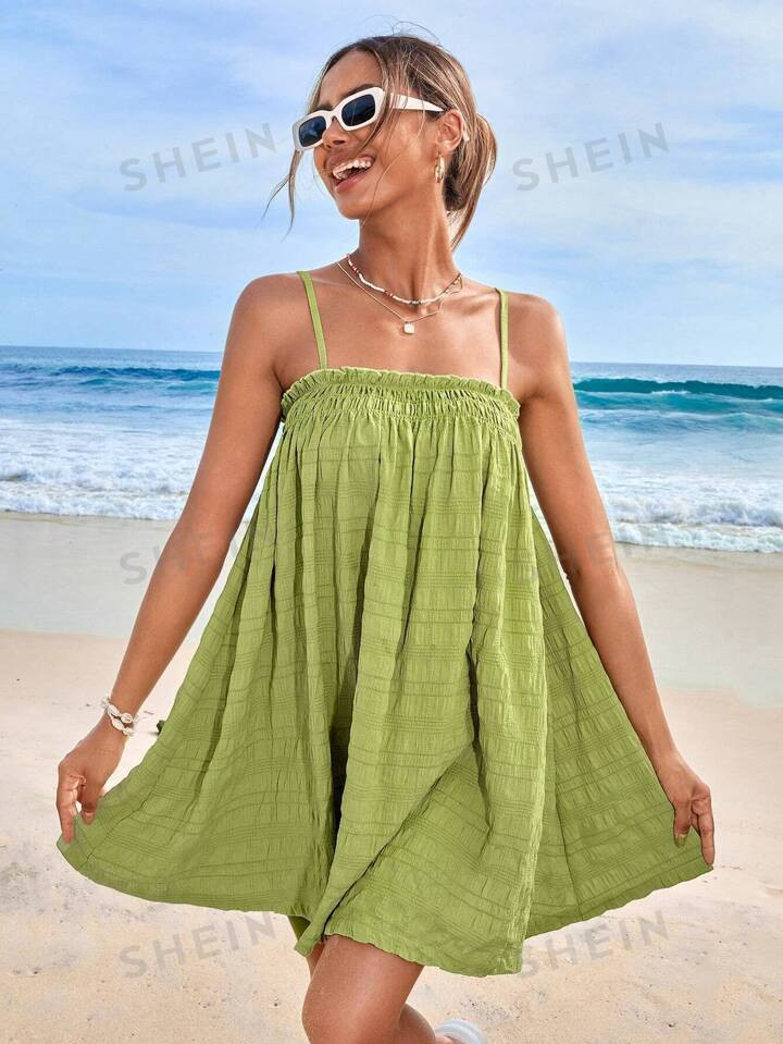 SHEIN WYWH Solid Frill Trim Cami Dress | SHEIN