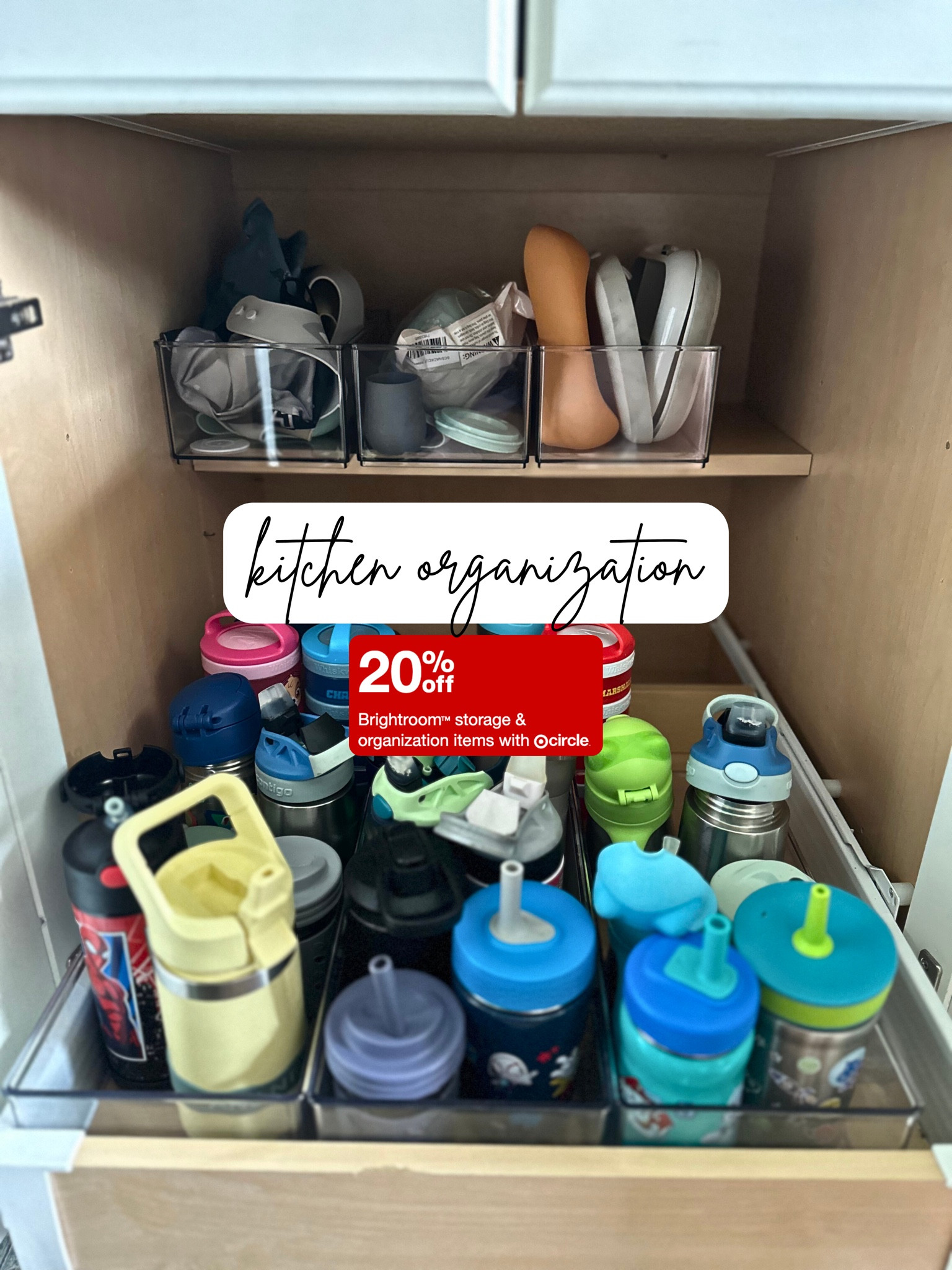 My entire home is organized with Bright room from Target and it’s on sale for Target Circle Week! Pictured is our hot mess of cups for the boys, but at least it’s kind of organized, right? 😅 

#homeorganization #organization #momtips #lifewithtoddlere

#LTKSaleAlert #LTKFamily #LTKHome