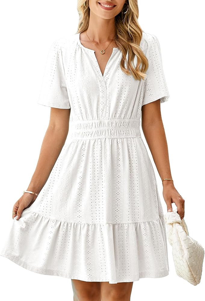 Simplee Womens 2025 Summer Mini Dress Eyelet Short Sleeve Cocktail Short Dresses Cute A Line Sun ... | Amazon (US)