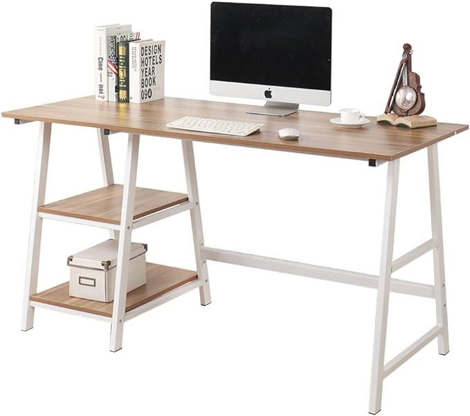 Soges 55 inches Trestle Desk Computer Desk Writing Desk Home Office Desk Hutch Workstation with S... | Amazon (US)