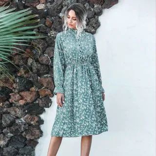 Long-Sleeve Floral Print Midi Dress | YesStyle Global