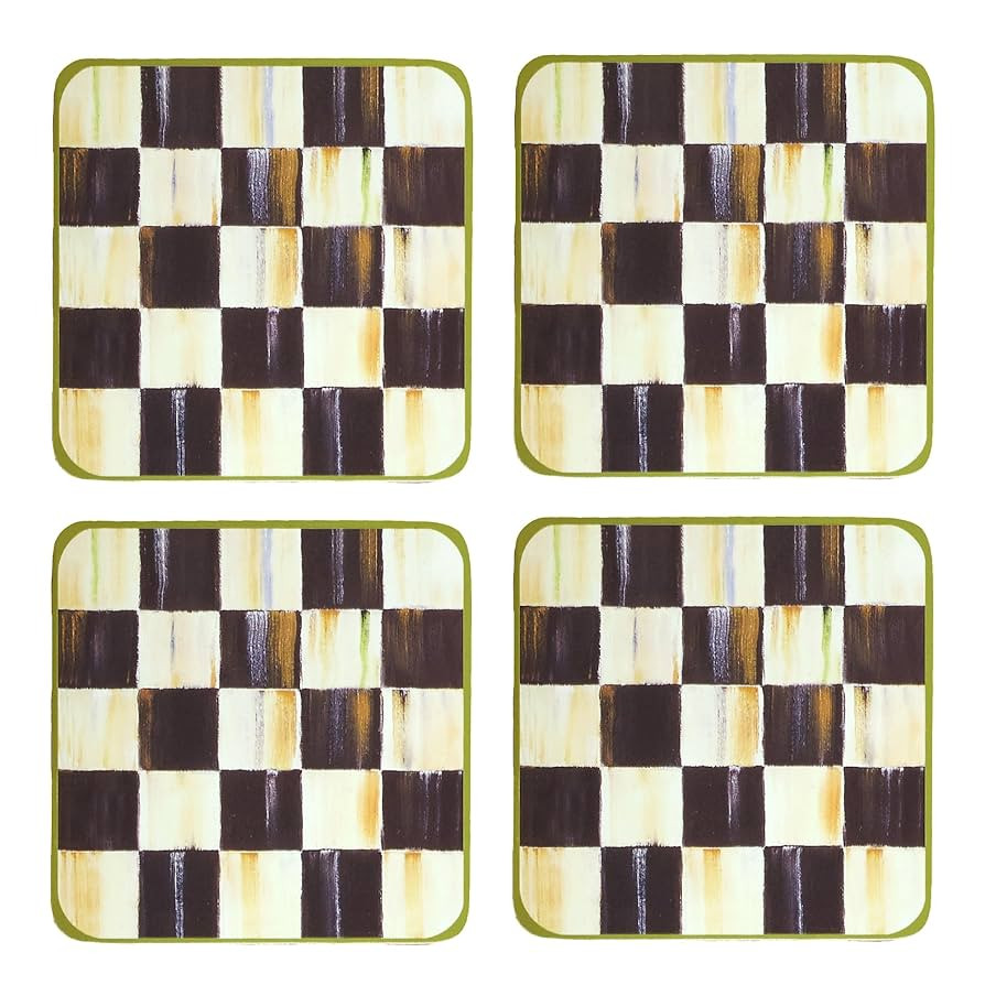 MacKenzie-Childs Square Cork-Back Coaster Set, Table Coasters for Drinks, Set of 4, Black-and-Whi... | Amazon (US)