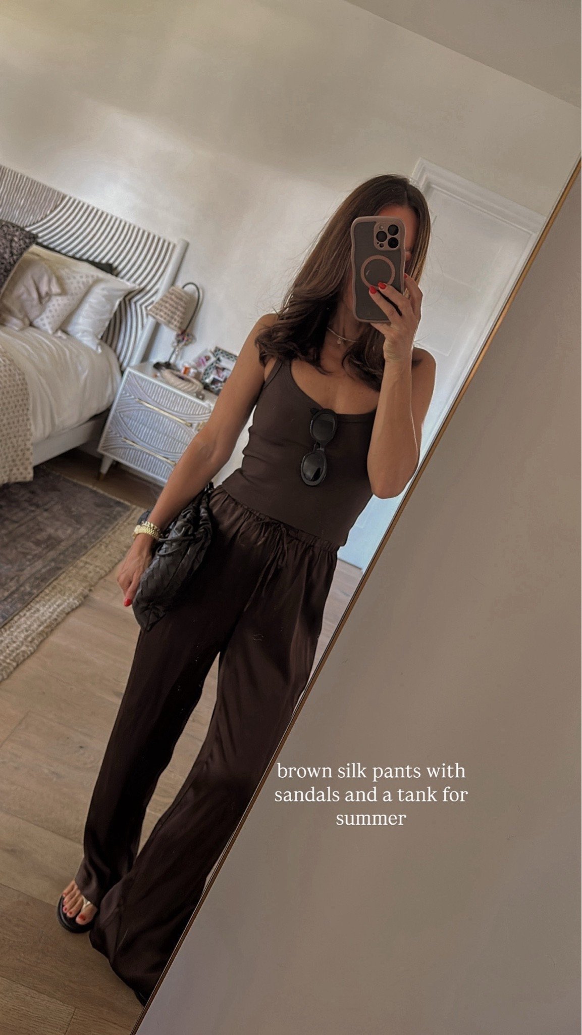 How to wear brown silk pants

#LTKOver40