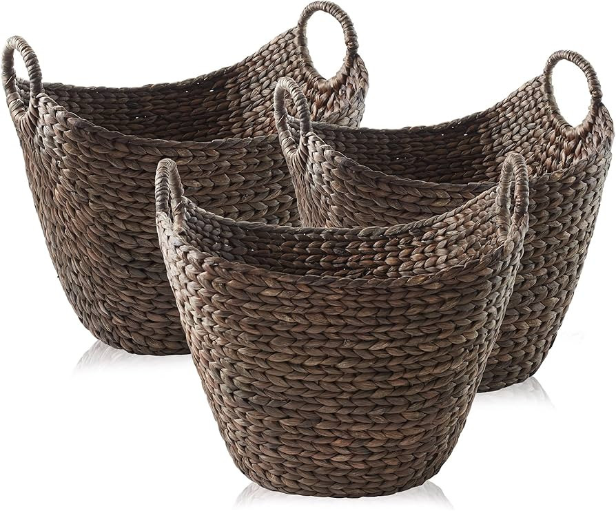 Casafield Set of 3 Multipurpose Boat Baskets with Handles - Espresso, Woven Water Hyacinth Storag... | Amazon (US)