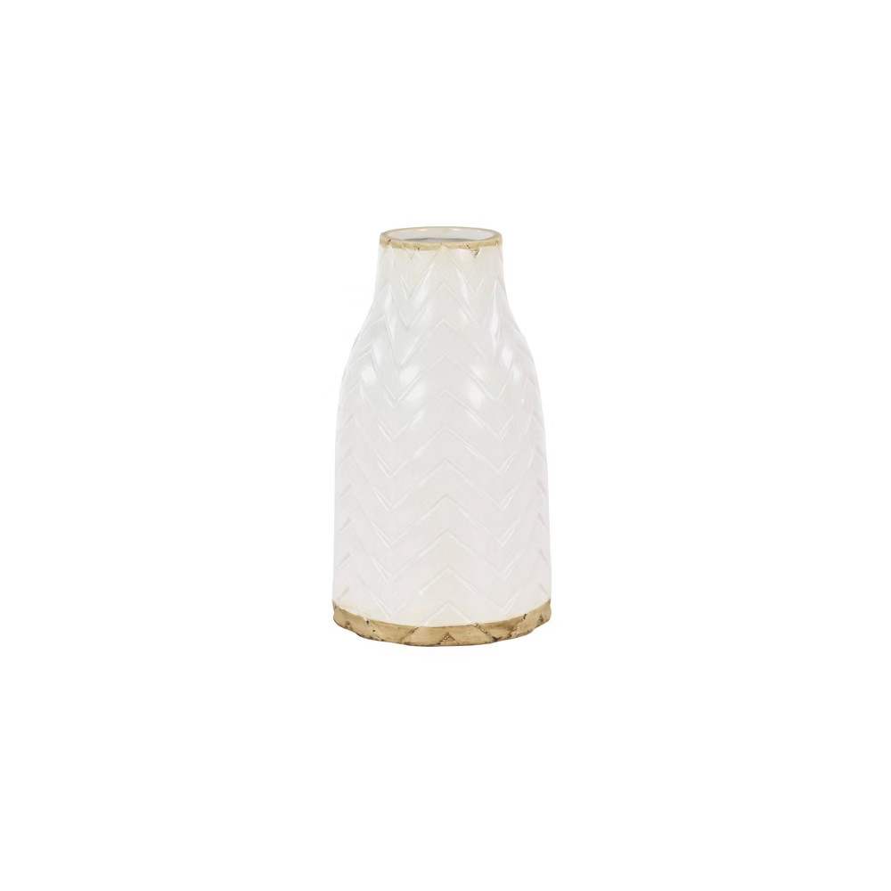12"" x 7"" Round White Ceramic Vase with Chevron Pattern - Olivia & May | Target