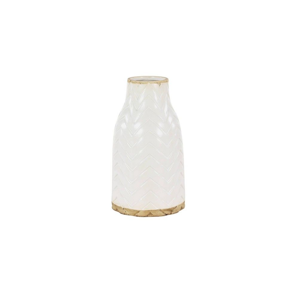 12"" x 7"" Round White Ceramic Vase with Chevron Pattern - Olivia & May | Target