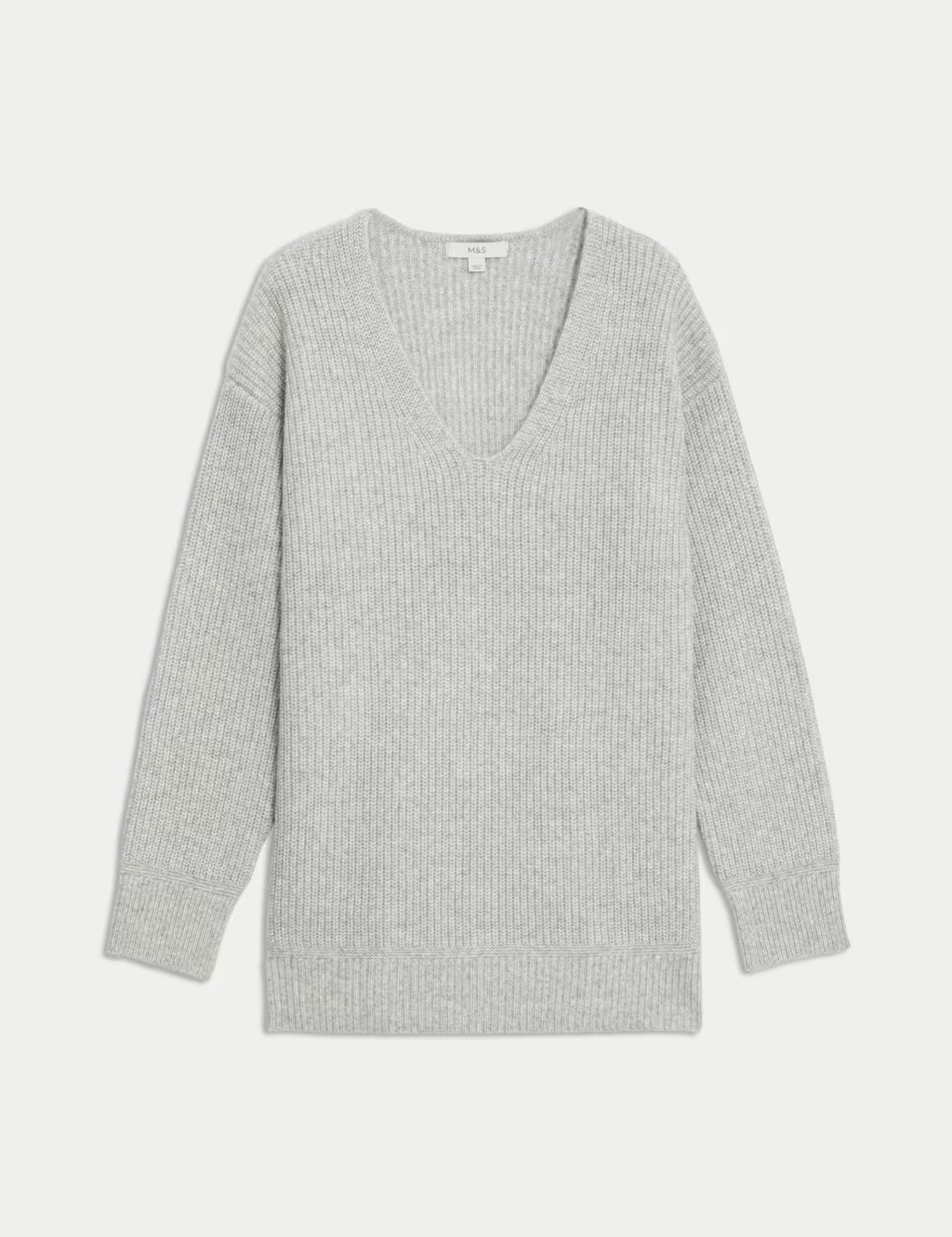 Cloud-Yarn Ribbed V-Neck Split Hem Jumper | Marks & Spencer (UK)