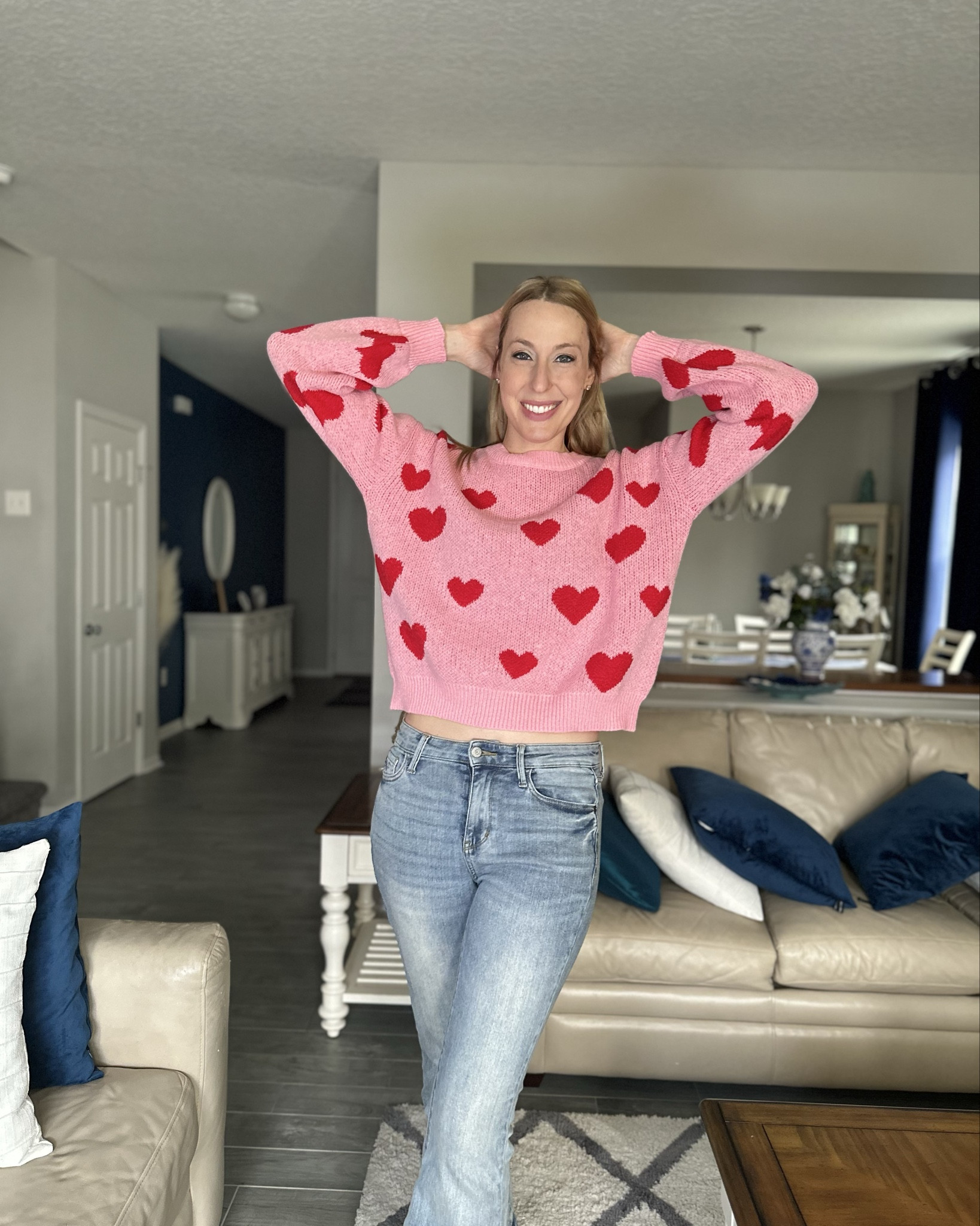 Cute and cozy heart sweater 
💓 this sweater is so comfy and oversized
💓a perfect top for a casual Valentine’s 
💓 wearing size small, fits true to size and I am 5’10”
💓 SHEIN fashion, SHEIN under $50 find 


#LTKValentine #LTKTall