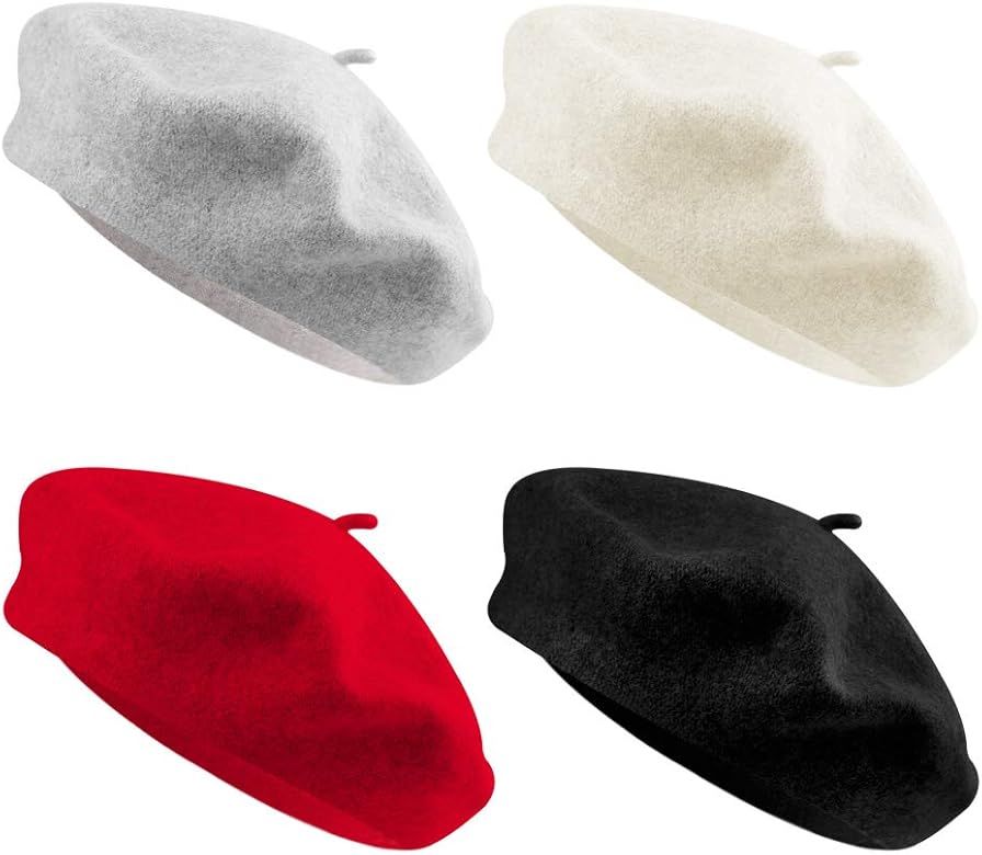 4 Pieces Beret Hat French Style Beanie Hats Fashion Ladies Beret Caps Outdoor Hat | Amazon (US)