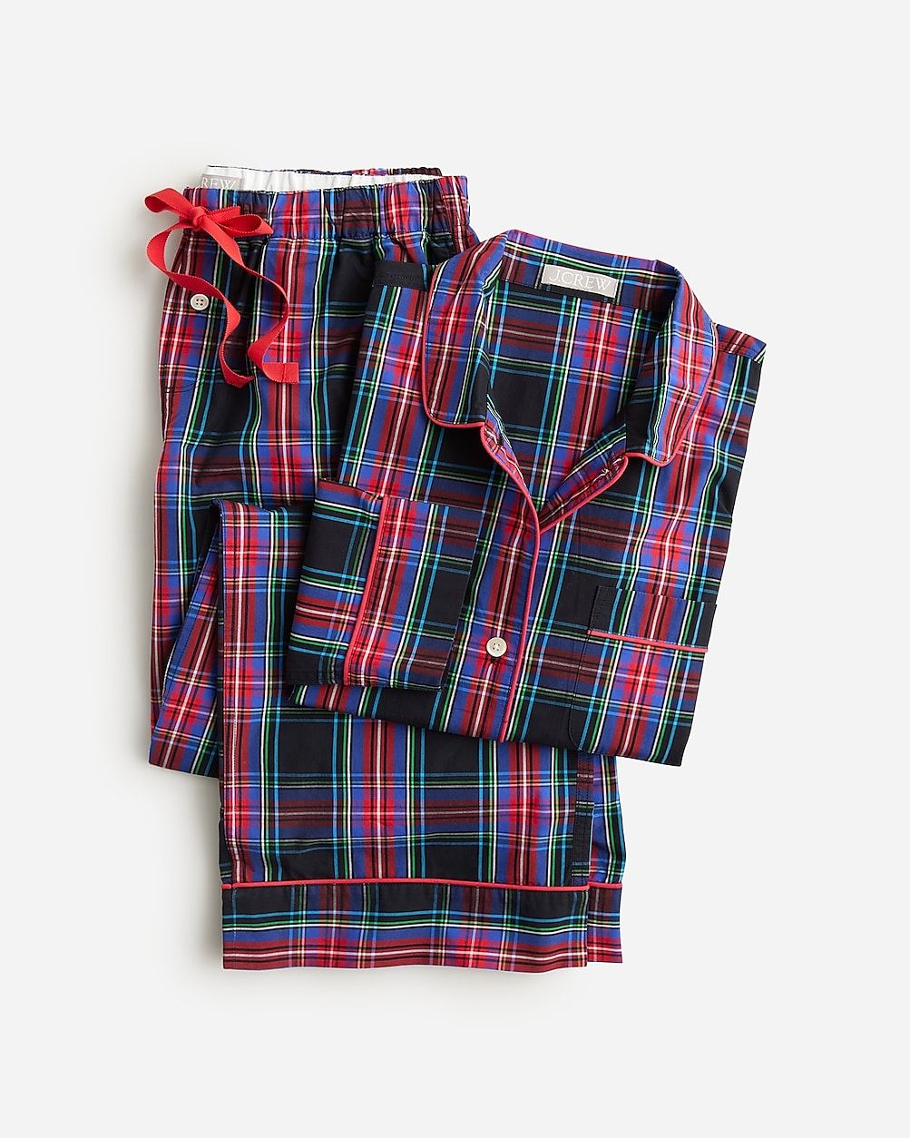 Long-sleeve cotton poplin pajama set in black Stewart tartan | J.Crew US