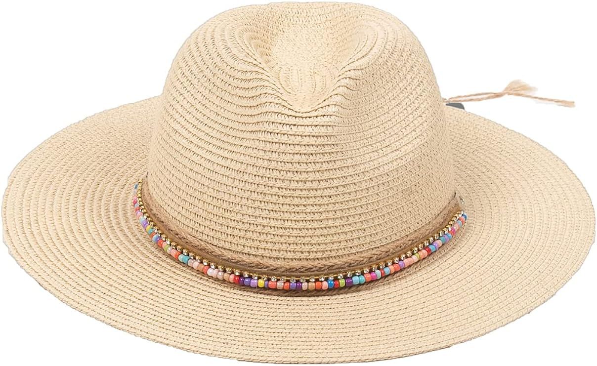 CHPSHE Women Wide Brim Straw Hat Paper Yellow Dome Sun Hat for Beach Ladies | Amazon (US)