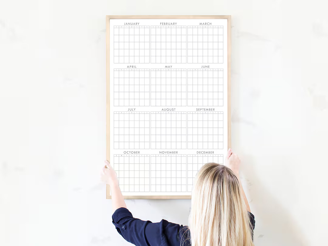 Framed Year at a Glance Calendar, Large Dry-erase 12 Month Whiteboard Calendar 24 X 36, 36175 - E... | Etsy (US)