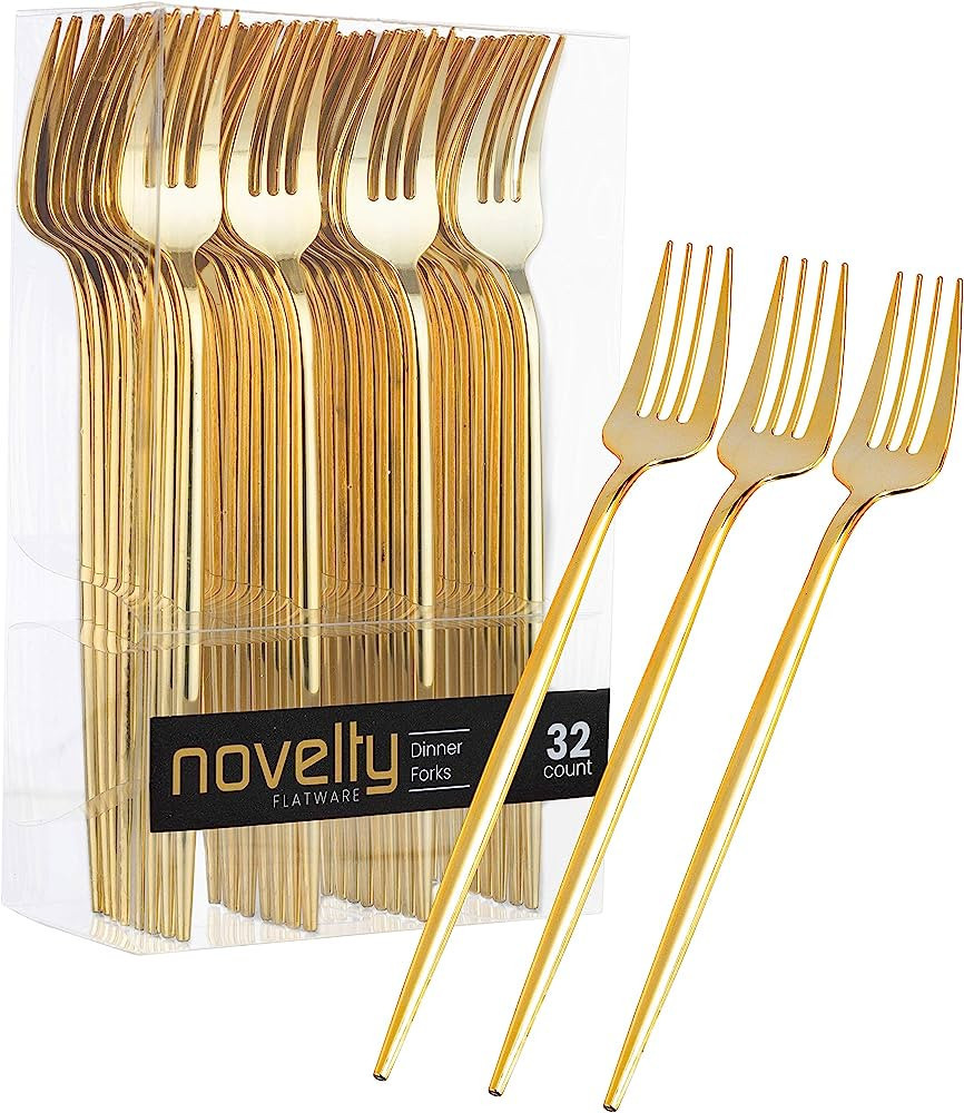 Novelty Modern Flatware, Cutlery, Disposable Plastic Dinner forks Luxury Gold 32 Count | Amazon (US)