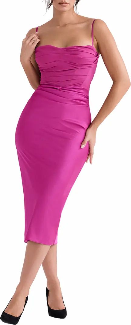 Teia Mixed Media Satin Georgette Midi Dress Hot Pink Midi Dress Pink Midi Cocktail Dress Midi Dress | Nordstrom