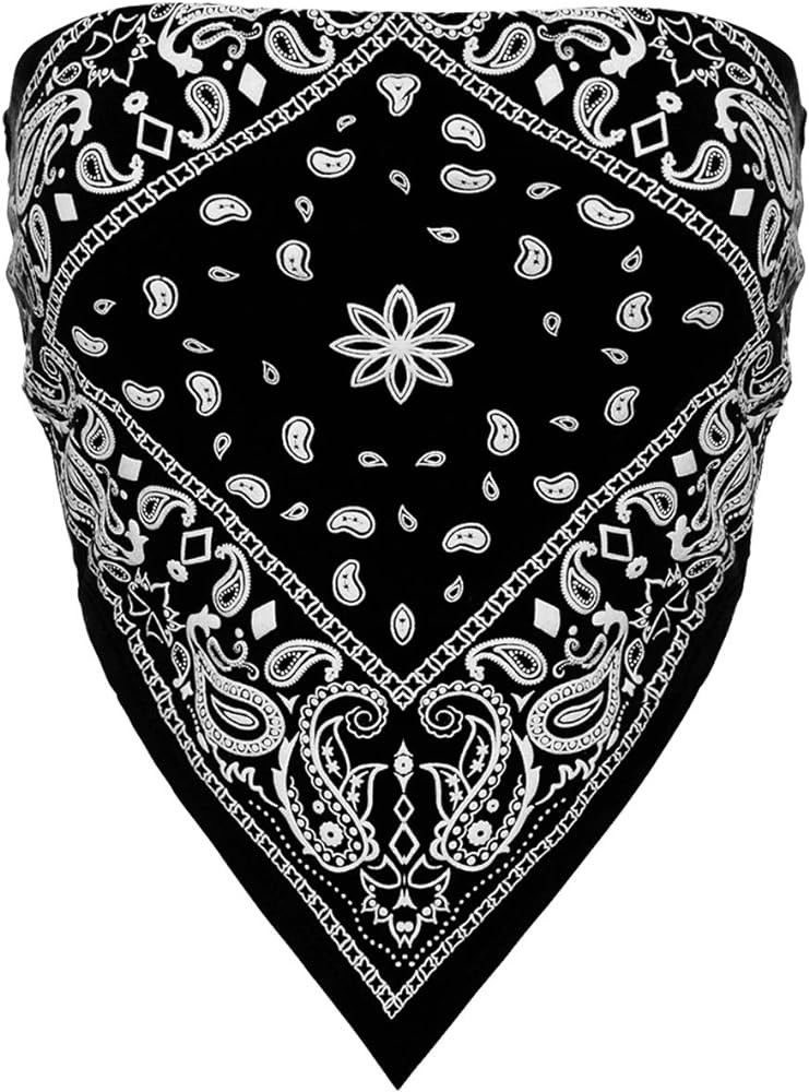 Design by Olivia Women's Sexy Paisley/Tie Dye Bandana Tube Crop Top Shirt- Made in USA Black M at... | Amazon (US)