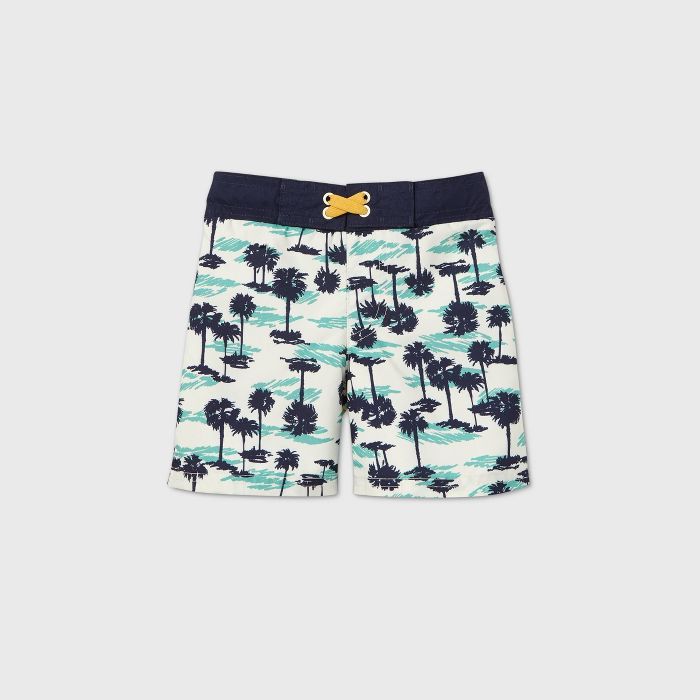 Toddler Boys' Palm Print Swim Trunks - Cat & Jack™ Blue/White | Target