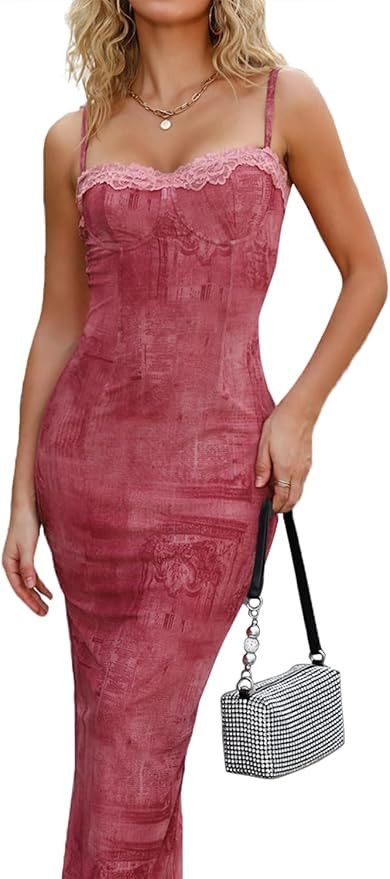 CHYRII Women 2025 Summer Spaghetti Straps Floral Maxi Dress Bodycon Party Wedding Guest Dress | Amazon (US)