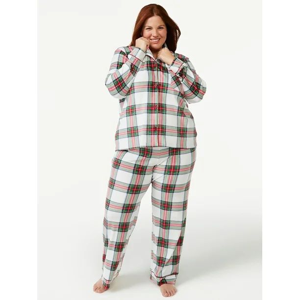 Joyspun Women's Velour Knit Pajama Set, 2-Piece, Sizes up to 3X | Walmart (US)