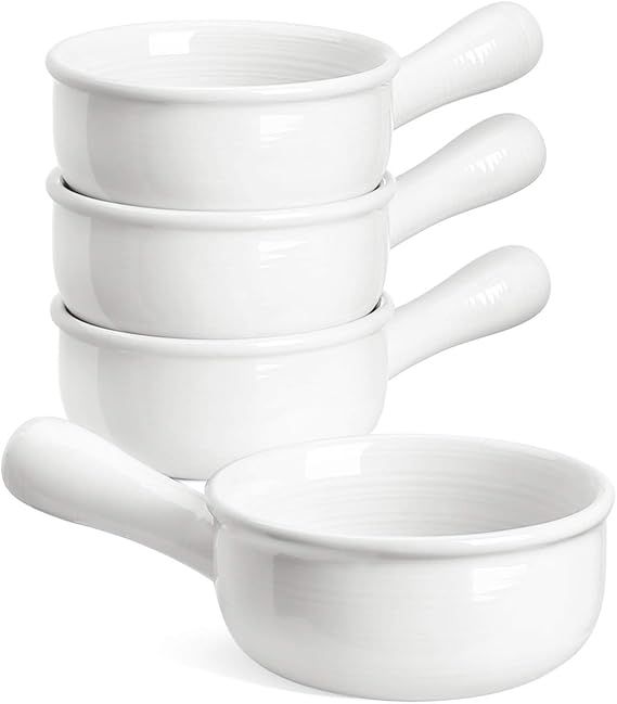 LE TAUCI French Onion Soup Bowls With Handles, 15 Ounce for Soup, chili, beef stew, Set of 4, Whi... | Amazon (US)