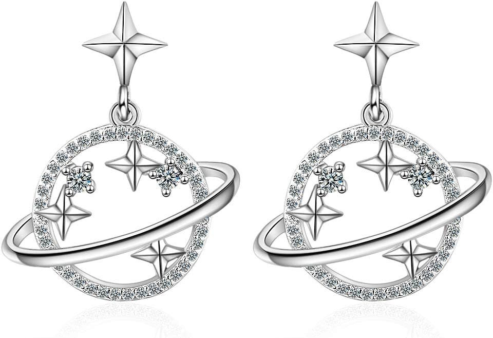 Planet Earrings for Women Creative Rhinestone Star Stud Earrings Sparkly Planet Earrings Silver P... | Amazon (US)