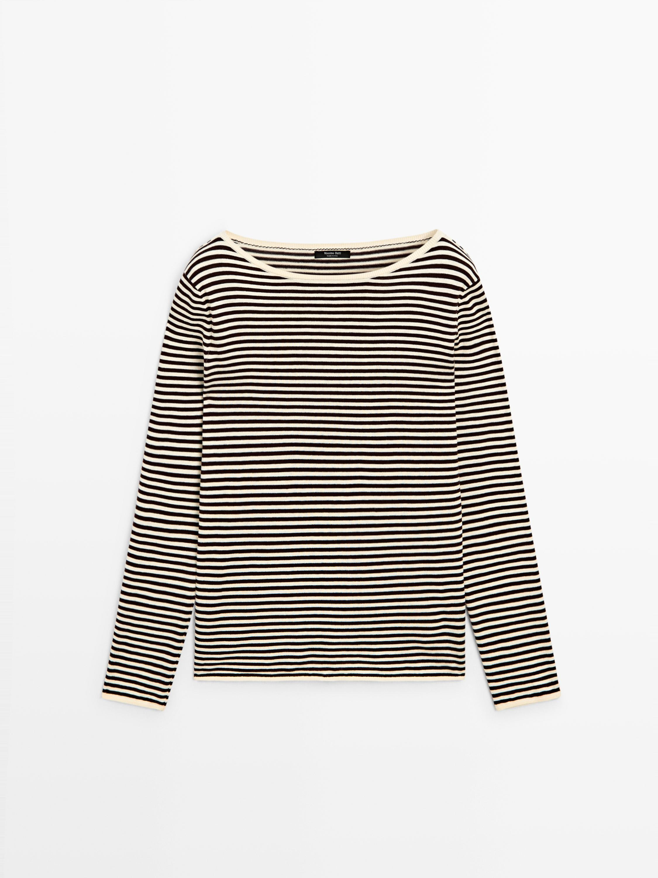 Striped long sleeve knit sweater | Massimo Dutti UK