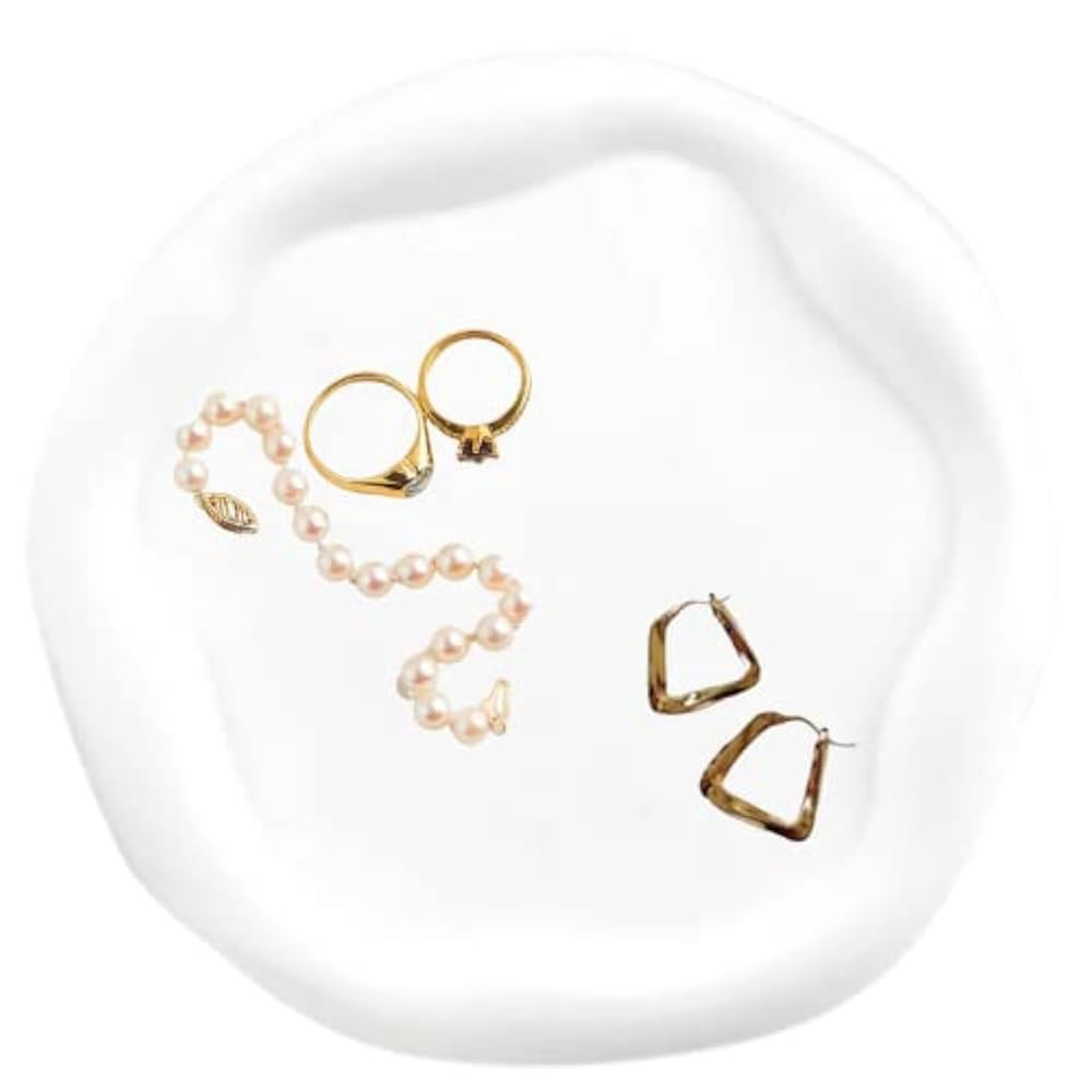 White Aesthetic Jewelry Decor Tray, Vanity Aesthetic Accessories Organizer Tray, Decorative Trink... | Amazon (US)